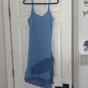 Noelle Blue Asymmetrical Dress with Lace Detail